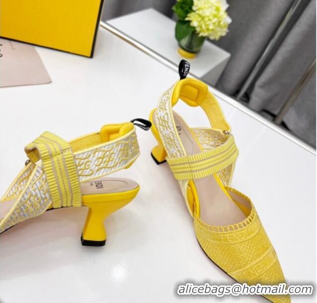 Top Grade Fendi Colibri Embroidered Slingback Pumps 5.5cm Yellow 042277