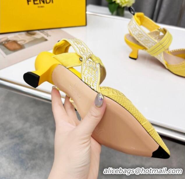 Top Grade Fendi Colibri Embroidered Slingback Pumps 5.5cm Yellow 042277