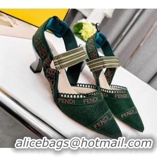 Fashion Fendi Colibri Embroidered Slingback Pumps 5.5cm Green 042279