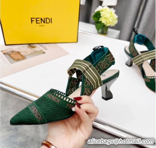 Fashion Fendi Colibri Embroidered Slingback Pumps 5.5cm Green 042279