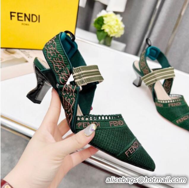 Fashion Fendi Colibri Embroidered Slingback Pumps 5.5cm Green 042279