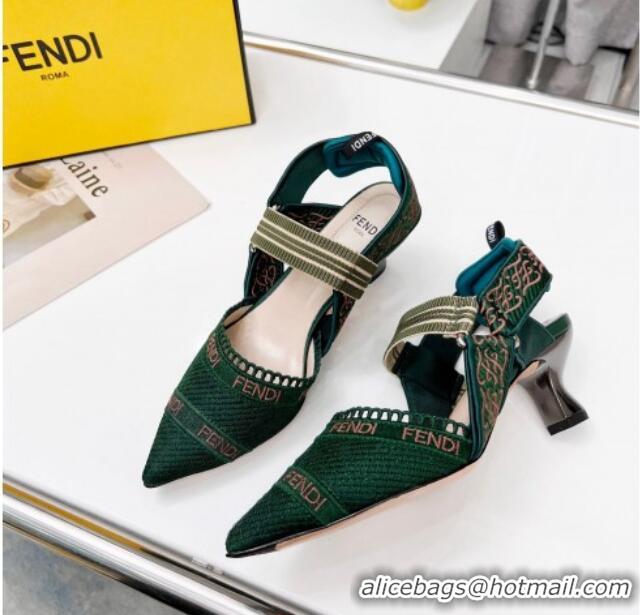 Fashion Fendi Colibri Embroidered Slingback Pumps 5.5cm Green 042279