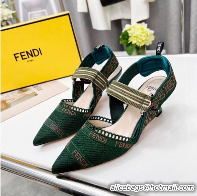 Fashion Fendi Colibri Embroidered Slingback Pumps 5.5cm Green 042279