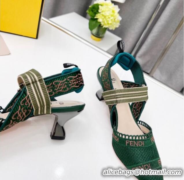 Fashion Fendi Colibri Embroidered Slingback Pumps 5.5cm Green 042279