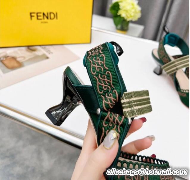 Fashion Fendi Colibri Embroidered Slingback Pumps 5.5cm Green 042279