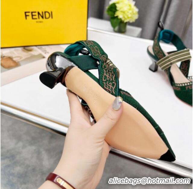 Fashion Fendi Colibri Embroidered Slingback Pumps 5.5cm Green 042279