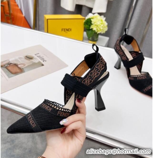 Lowest Price Fendi Colibri Embroidered Slingback Pumps 8.5cm Black 042280