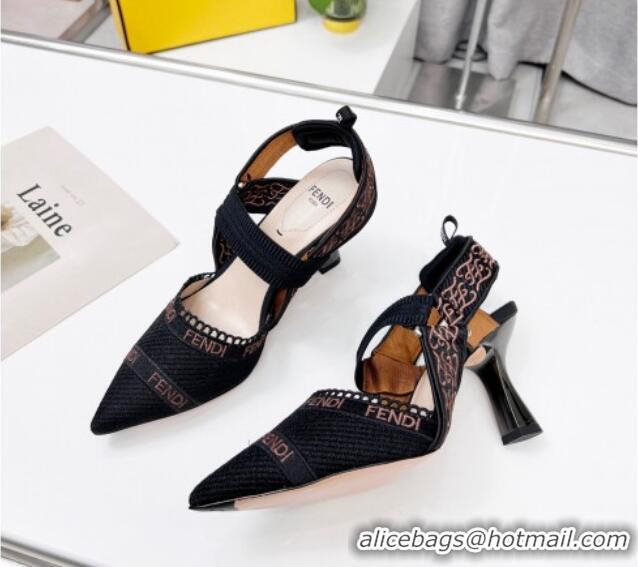 Lowest Price Fendi Colibri Embroidered Slingback Pumps 8.5cm Black 042280