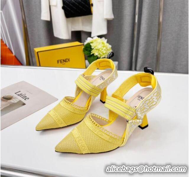 Good Quality Fendi Colibri Embroidered Slingback Pumps 8.5cm Yellow 042281