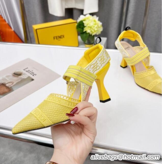 Good Quality Fendi Colibri Embroidered Slingback Pumps 8.5cm Yellow 042281