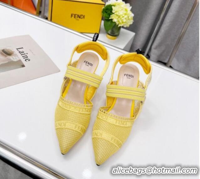 Good Quality Fendi Colibri Embroidered Slingback Pumps 8.5cm Yellow 042281