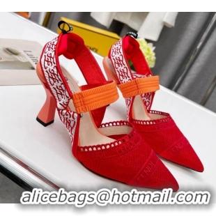 Durable Fendi Colibri Embroidered Slingback Pumps 8.5cm Red 042282