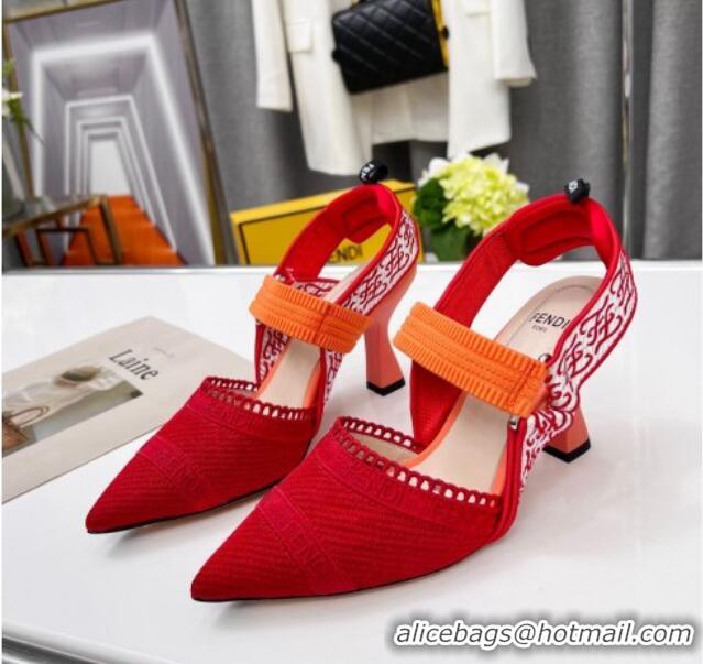 Durable Fendi Colibri Embroidered Slingback Pumps 8.5cm Red 042282