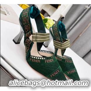 Best Price Fendi Colibri Embroidered Slingback Pumps 8.5cm Green 042283