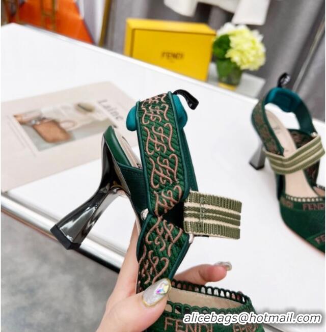 Best Price Fendi Colibri Embroidered Slingback Pumps 8.5cm Green 042283