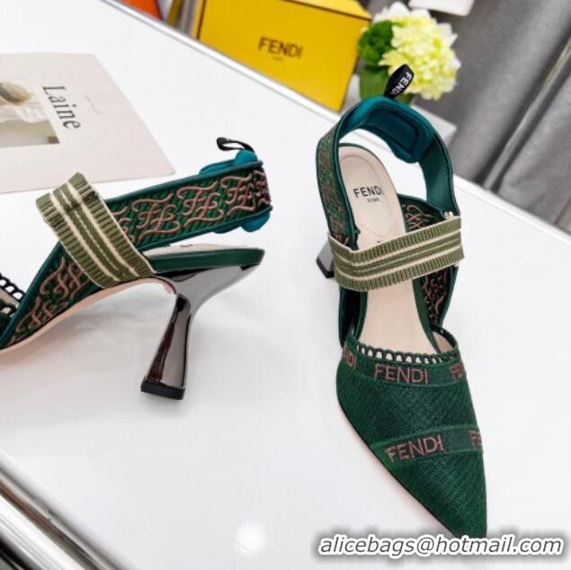 Best Price Fendi Colibri Embroidered Slingback Pumps 8.5cm Green 042283