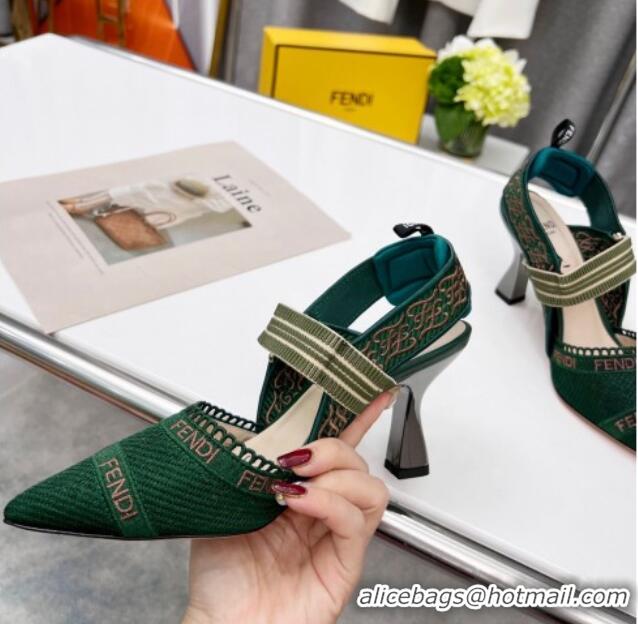 Best Price Fendi Colibri Embroidered Slingback Pumps 8.5cm Green 042283