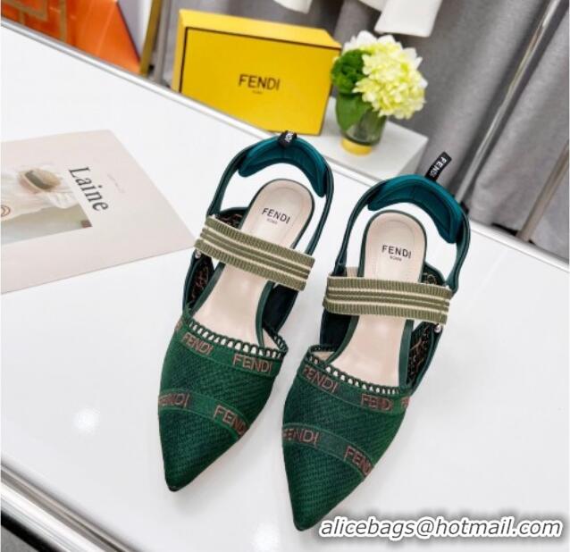 Best Price Fendi Colibri Embroidered Slingback Pumps 8.5cm Green 042283