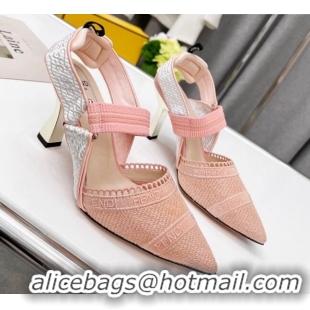 Best Grade Fendi Colibri Embroidered Slingback Pumps 8.5cm Pink 042284