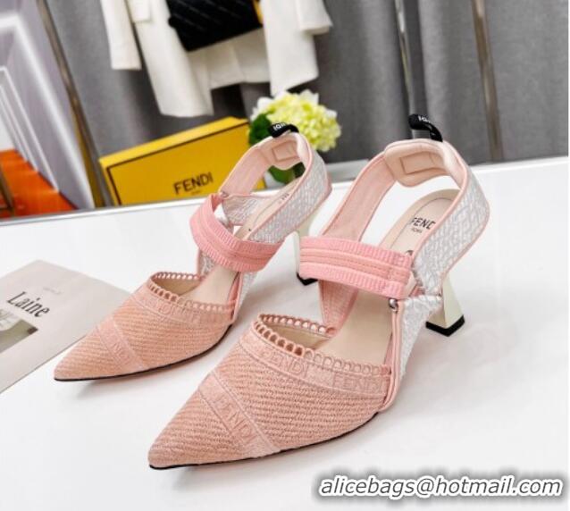 Best Grade Fendi Colibri Embroidered Slingback Pumps 8.5cm Pink 042284