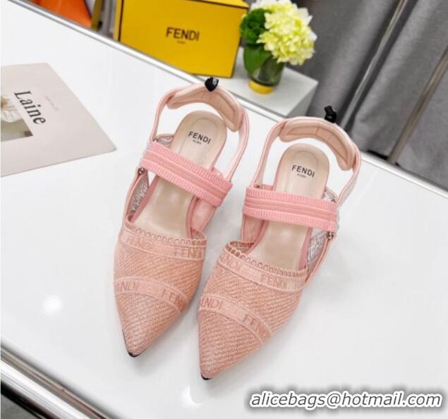 Best Grade Fendi Colibri Embroidered Slingback Pumps 8.5cm Pink 042284