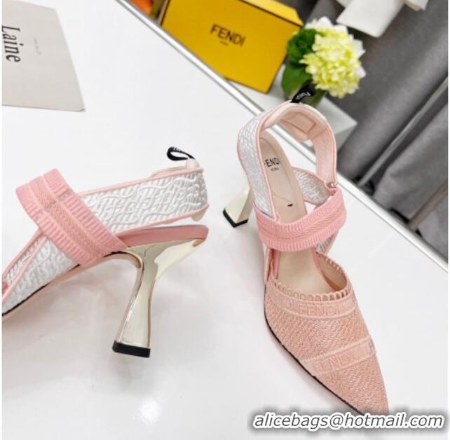 Best Grade Fendi Colibri Embroidered Slingback Pumps 8.5cm Pink 042284