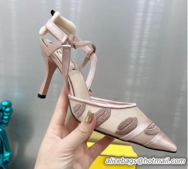 Pretty Style Fendi Colibri Slingback Pumps 8.5cm in Mesh Lip Embroidery Nude 042286