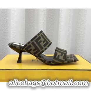 Good Quality Fendi FF Fabric Medium Heel Slide Sandals 6cm 050709