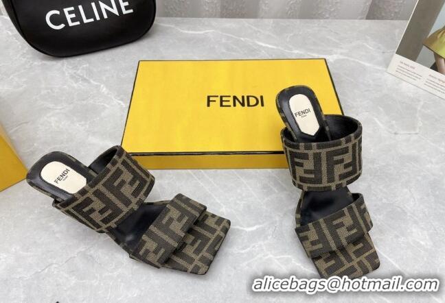 Good Quality Fendi FF Fabric Medium Heel Slide Sandals 6cm 050709