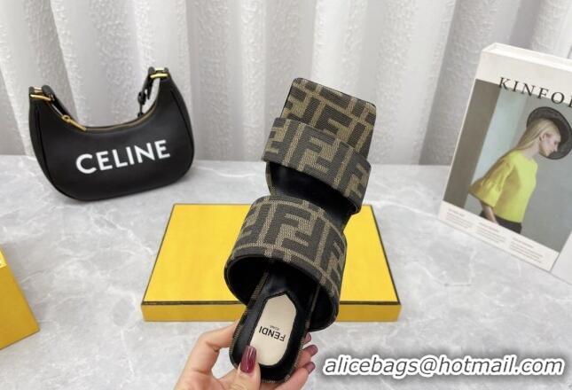 Good Quality Fendi FF Fabric Medium Heel Slide Sandals 6cm 050709