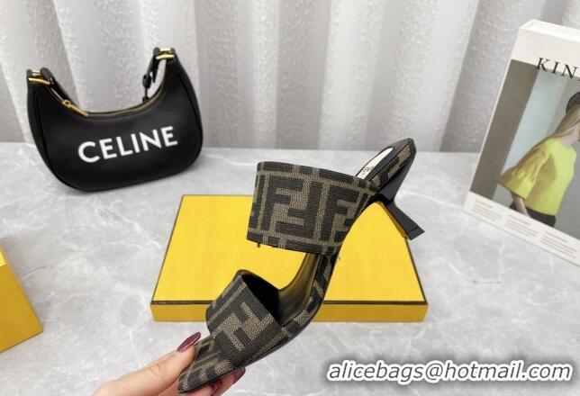 Good Quality Fendi FF Fabric Medium Heel Slide Sandals 6cm 050709