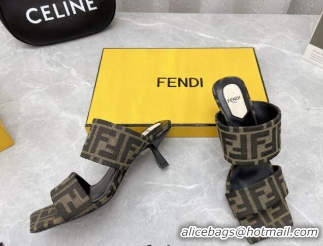 Good Quality Fendi FF Fabric Medium Heel Slide Sandals 6cm 050709