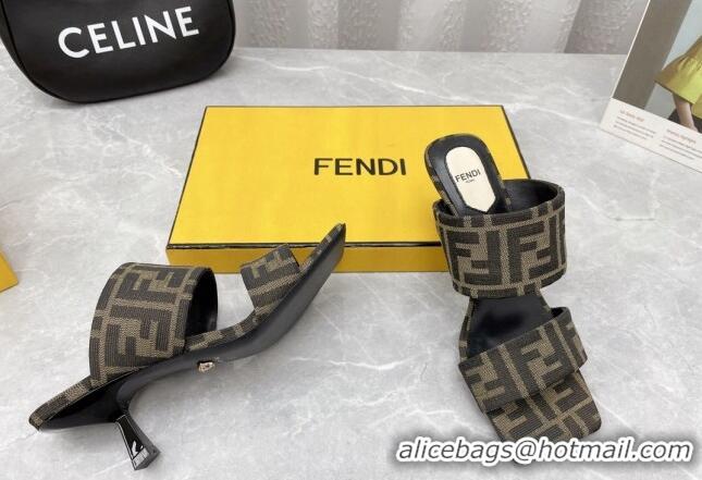 Good Quality Fendi FF Fabric Medium Heel Slide Sandals 6cm 050709