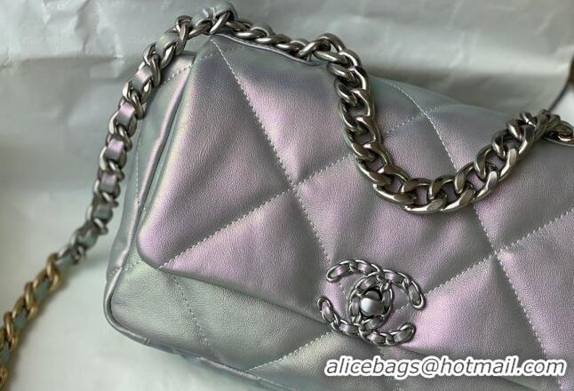 Discount Chanel 19 Iridescent Lambskin Small Flap Bag AS1160 Light Blue/Purple 2022