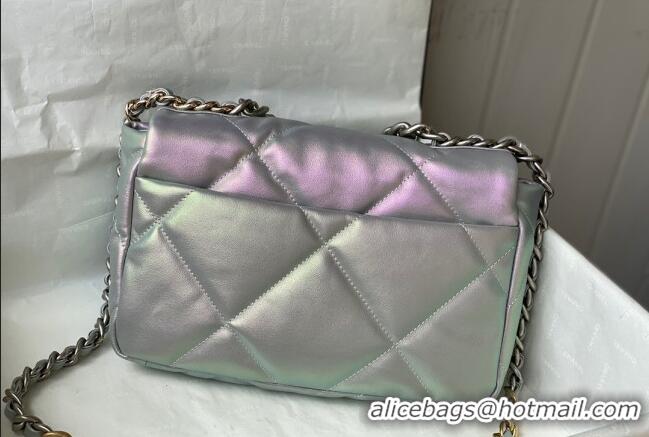 Discount Chanel 19 Iridescent Lambskin Small Flap Bag AS1160 Light Blue/Purple 2022