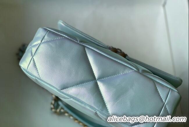 Grade Quality Chanel 19 Iridescent Lambskin Small Flap Bag AS1160 Light Blue 2022