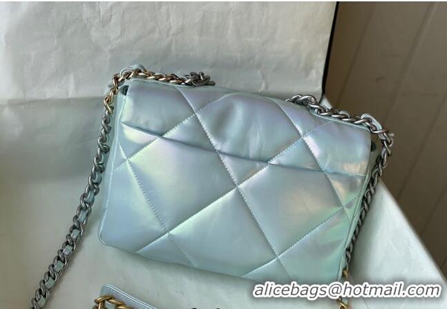 Grade Quality Chanel 19 Iridescent Lambskin Small Flap Bag AS1160 Light Blue 2022