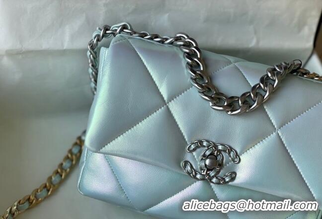 Grade Quality Chanel 19 Iridescent Lambskin Small Flap Bag AS1160 Light Blue 2022