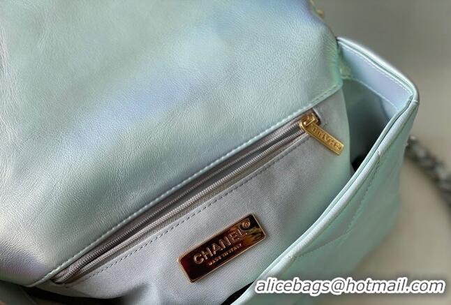 Grade Quality Chanel 19 Iridescent Lambskin Small Flap Bag AS1160 Light Blue 2022