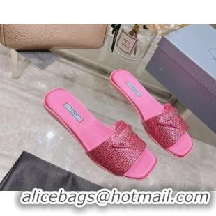 Unique Style Prada Crystal Flat Slide Sandals Dark Pink 0425106