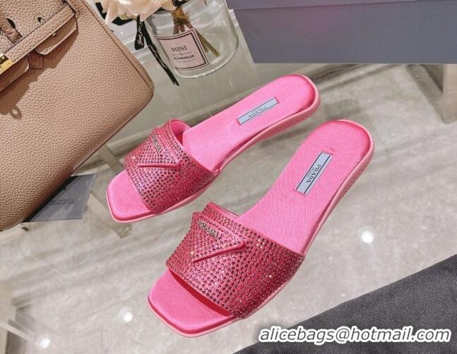 Unique Style Prada Crystal Flat Slide Sandals Dark Pink 0425106