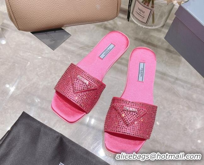 Unique Style Prada Crystal Flat Slide Sandals Dark Pink 0425106