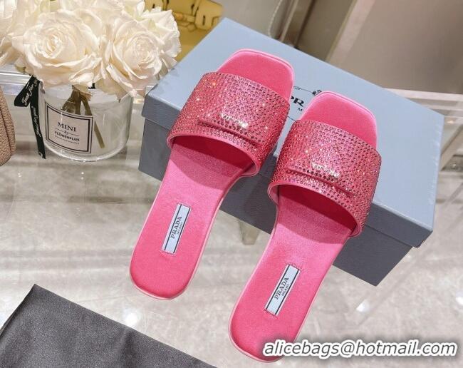 Unique Style Prada Crystal Flat Slide Sandals Dark Pink 0425106