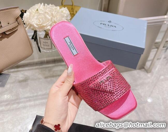 Unique Style Prada Crystal Flat Slide Sandals Dark Pink 0425106