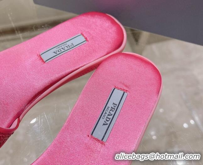 Unique Style Prada Crystal Flat Slide Sandals Dark Pink 0425106