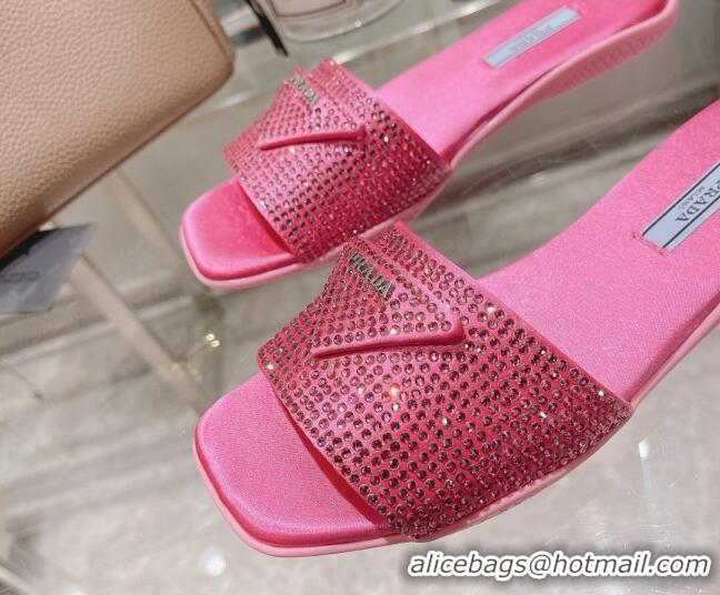 Unique Style Prada Crystal Flat Slide Sandals Dark Pink 0425106