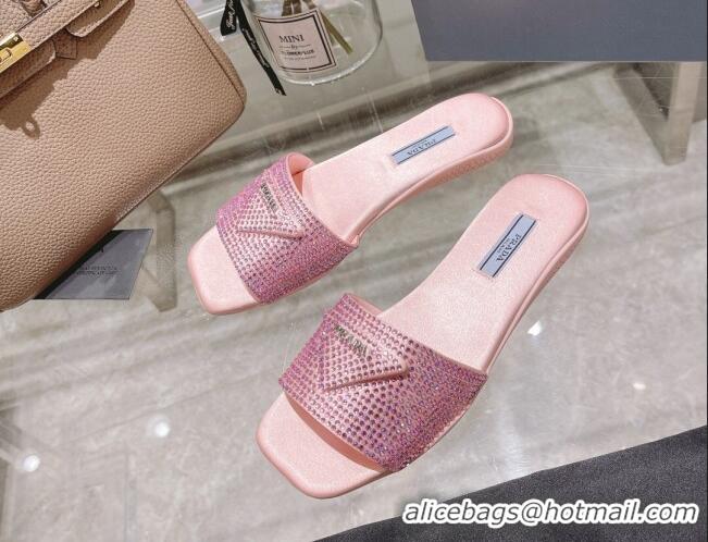 Good Quality Prada Crystal Flat Slide Sandals Light Pink 0425107