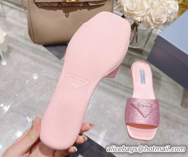 Good Quality Prada Crystal Flat Slide Sandals Light Pink 0425107