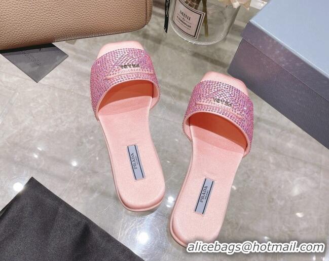 Good Quality Prada Crystal Flat Slide Sandals Light Pink 0425107