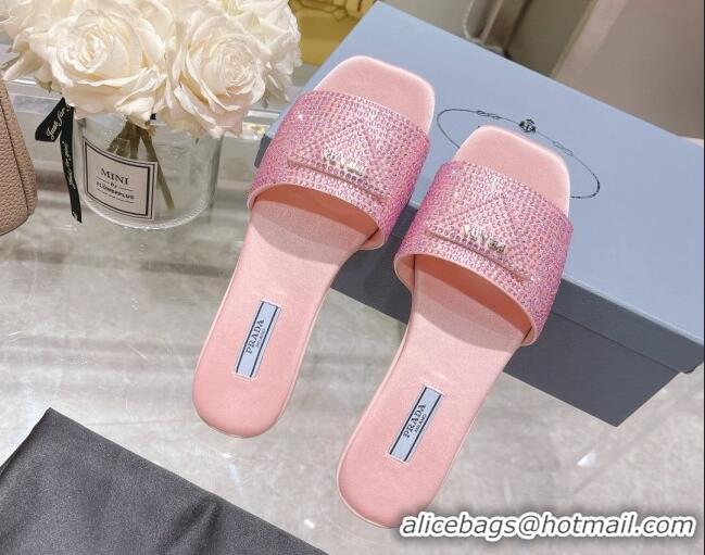 Good Quality Prada Crystal Flat Slide Sandals Light Pink 0425107